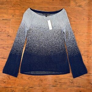 COPY - NWT WHBM Blue and Silver Sparkly Long Bell Sleeve Wide Neck Sweater Blou…